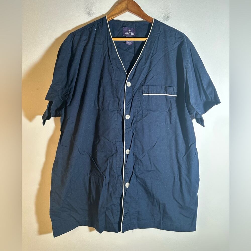 Stafford Navy Blue Button-Up Sleep Shirt